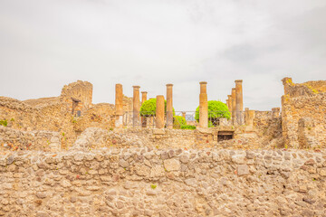 View of the historical ruins of Pompeii in Italy. Top destinations in Italy. Trip to Europe.