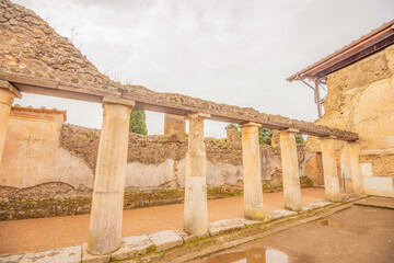 View of the historical ruins of Pompeii in Italy. Top destinations in Italy. Trip to Europe.