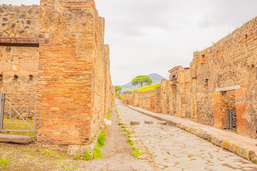 View of the historical ruins of Pompeii in Italy. Top destinations in Italy. Trip to Europe.