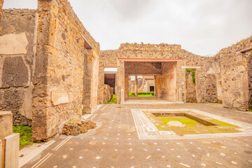 View of the historical ruins of Pompeii in Italy. Top destinations in Italy. Trip to Europe.