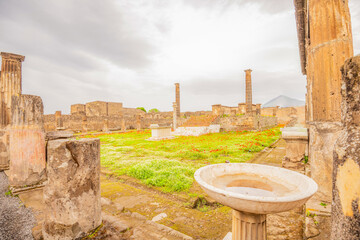 View of the historical ruins of Pompeii in Italy. Top destinations in Italy. Trip to Europe.