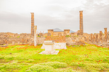 View of the historical ruins of Pompeii in Italy. Top destinations in Italy. Trip to Europe.