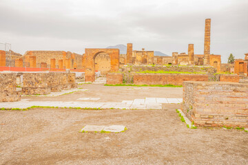 View of the historical ruins of Pompeii in Italy. Top destinations in Italy. Trip to Europe.