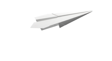 A white paper airplane isolated on transparent background, symbolizing flight, travel, and new beginnings