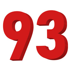 3D Red Number 93 Text Vector on White Background

