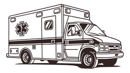 Illustration of an ambulance vehicle with star of life emblem and emergency lights design outline style