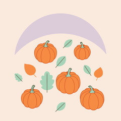 Autumnal pumpkins and leaves in a pastel background pattern.