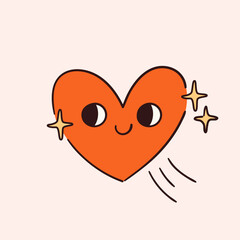 Hand drawn cute flying heart character.  Romantic symbol doodle drawing. Love emotion positive sticker. Vector graphic