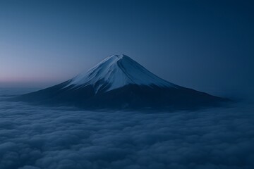 Fototapeta premium 雲海に浮かぶ雪化粧の富士山と静寂のブルーアワー