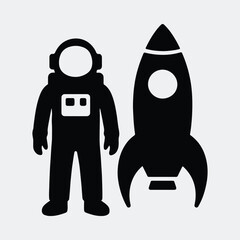 Silhouette astronaut with rocket space exploration concept vector illustration