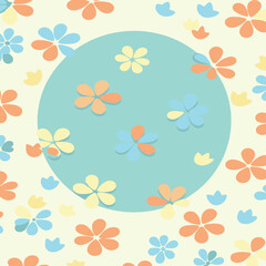 Abstract floral pattern with pastel colors in a circle shape on a pale yellow background. Simple, decorative design for various uses.