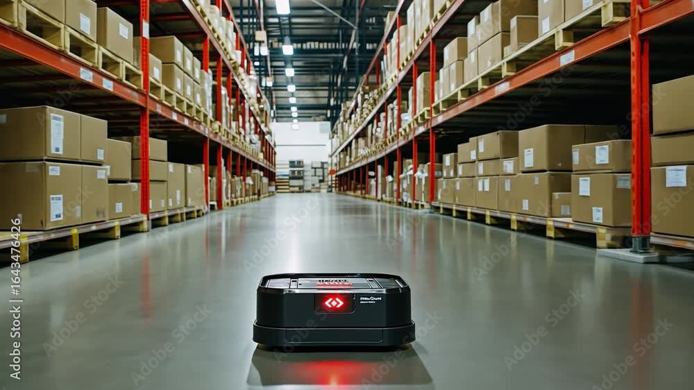 Poster robotic warehouse automation navigating modern logistics and efficient inventory management with tec