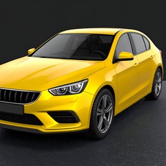Obraz premium Yellow sedan, angled view, dark background