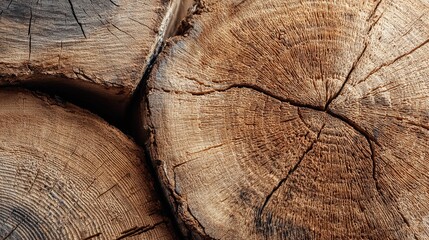 Naklejka premium Close-up view of tree rings showcasing age and texture of wooden logs in natural setting
