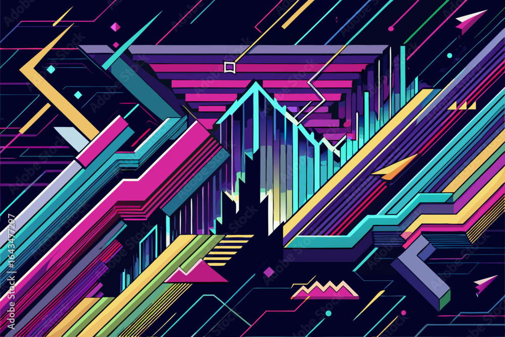 Fototapete dynamic abstract geometric cityscape with vibrant neon lines and futuristic architectural shapes cre
