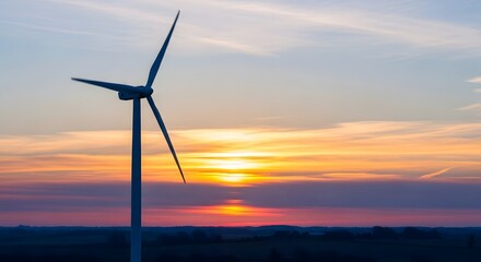 Fototapeta premium Wind turbine against a vibrant sunset in the countryside.