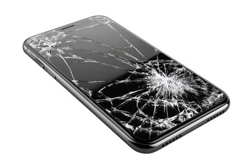 Broken smartphone screen isolated on transparent background