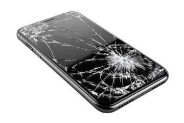 Broken smartphone screen isolated on transparent background