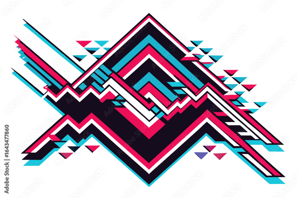 Aufkleber dynamic geometric abstract design featuring vibrant magenta, cyan, and white lines forming sharp ang