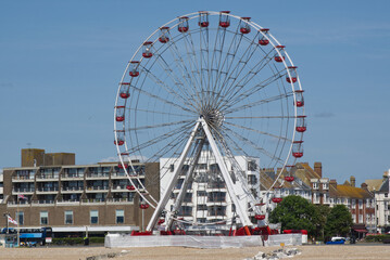 Ferris Wheel ride on Worthing Seafront, West Sussex, England. No people.