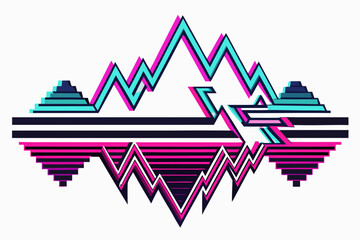 Dynamic abstract mountain range with vibrant neon circuit board lines and geometric stepped elements, perfect for tech and music visuals