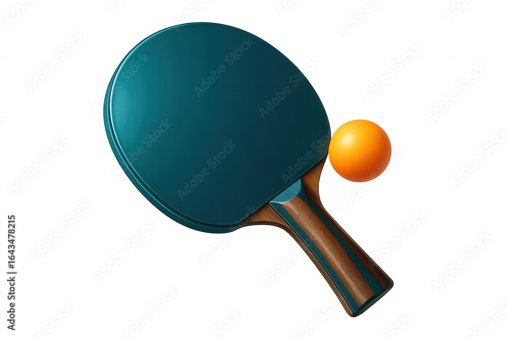 Poster 3d rendering of a ping pong paddle and ball floating on a transparent background, ready for competit