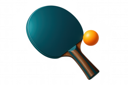 3d rendering of a ping pong paddle and ball floating on a transparent background, ready for competition or training