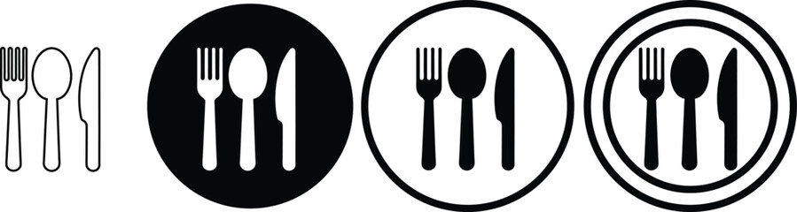 Complete cutlery icon set with fork spoon and knife