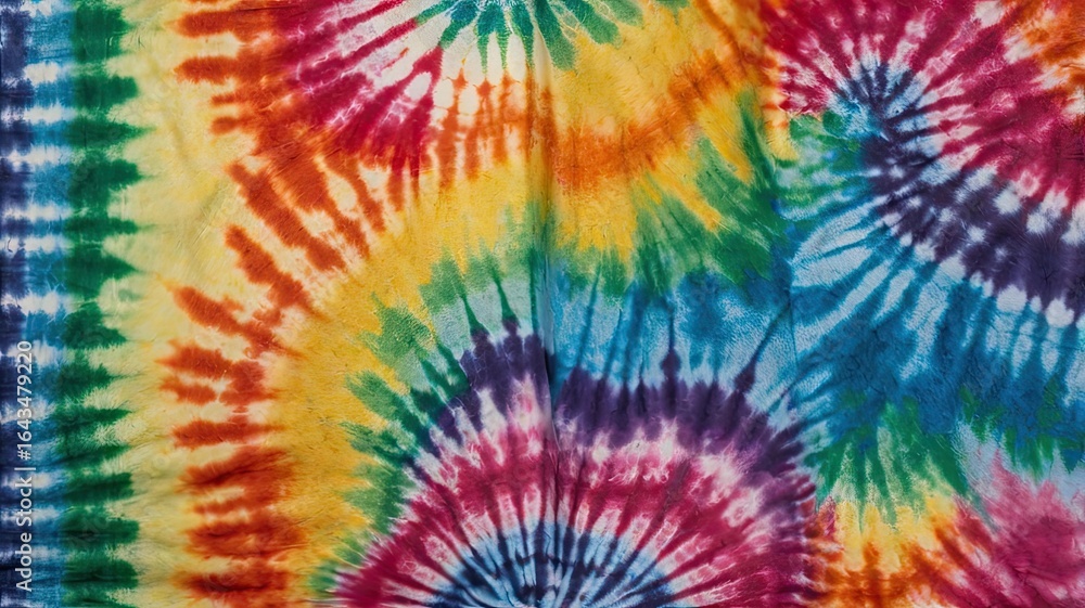 Aufkleber vibrant tie dye fabric with swirling patterns of rainbow colors in a radial design creating a colorf