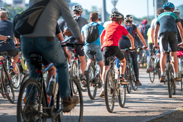 Mass bike ride in the city