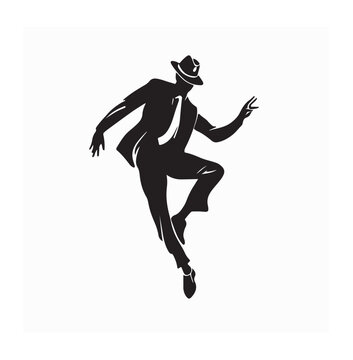 Silhouette of a Tap Dancer in Mid-Step Wearing a Hat