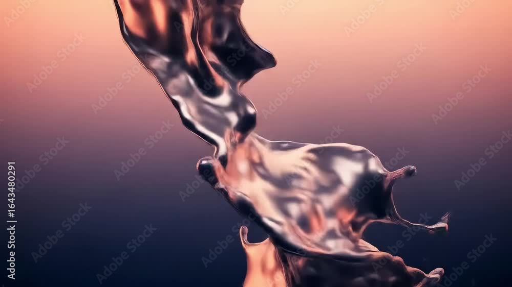 Poster abstract splash of liquid creating dynamic shapes against a gradient background, evoking fluidity