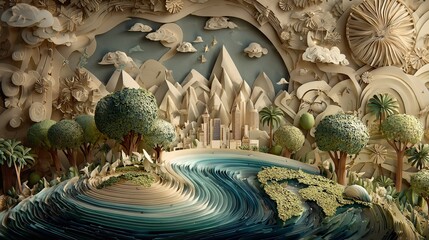 Paper Art Ecology and World Water Day Saving Water Concept