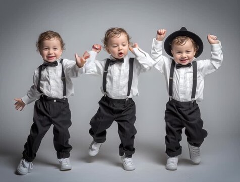 Cute Toddler Boys Dancing | Happy Children Studio Portrait | Playful Kids in Matching Outfits | Adorable Boys Having Fun | Childhood Joy and Movement | Little Boys Dance Together
