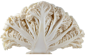 Stunning cross-section of Napa cabbage, featuring fractal patterns on transparent background