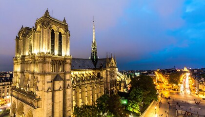 Obraz premium Illuminated gothic cathedral at twilight.