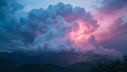 Dramatic Colorful Thunderstorm Emerging from a Massive Cloud – Generative AI Artwork