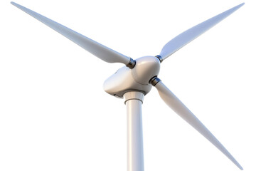 Modern wind turbine with three blades closeup on transparent background