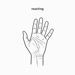Line art illustration of a hand reaching out. A flat vector style for graphic concepts.