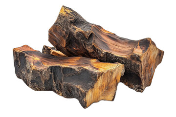Striking close-up of sandalwood logs showcasing texture and color on transparent background