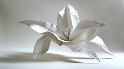 An intricately folded paper flower showcases the beauty of origami, its delicate petals and sharp angles creating an elegant and artistic display.
