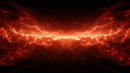a striking visual of a vibrant red nebula like formation with fiery red hues and white lines that create a sense of energy and chaos