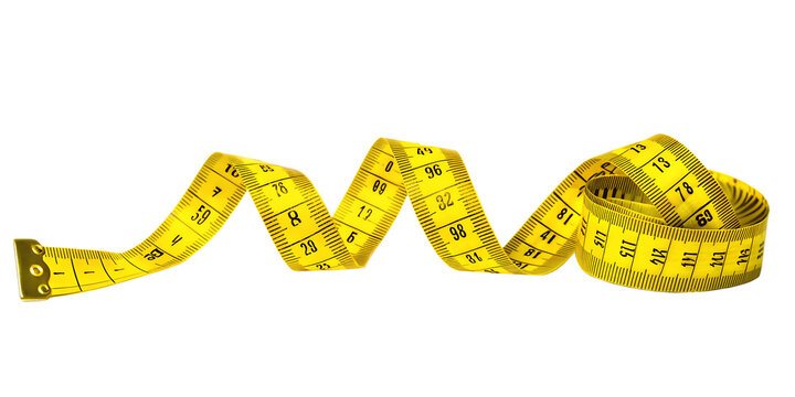 Yellow measuring tape with numbers isolated on a transparent background tailor tape