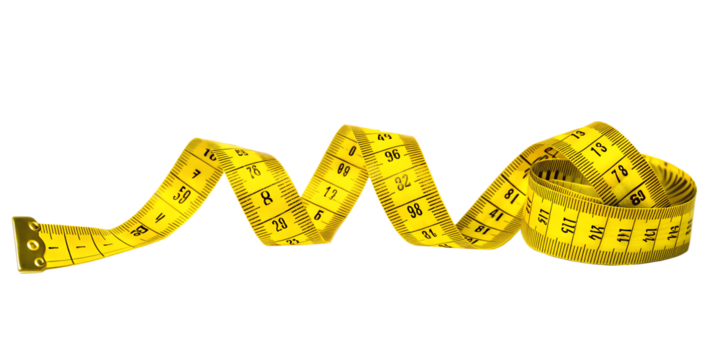 Yellow measuring tape with numbers isolated on a transparent background tailor tape