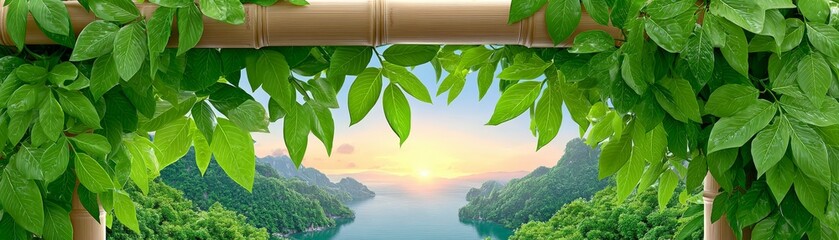 Growing climbing vegetables on bamboo trellis serene landscape garden design nature panoramic view
