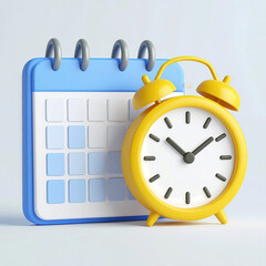 Calendar with an alarm clock icon. Time management concept. Schedule notification. Meeting reminder. 3d illustration.