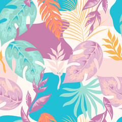 Vibrant tropical leaf pattern in pastel colors