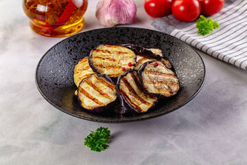 Tasty grilled eggplant round slices