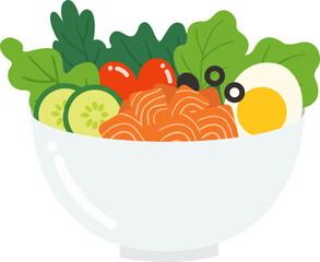 Fresh Salmon Salad Bowl with Vegetables and Boiled Egg