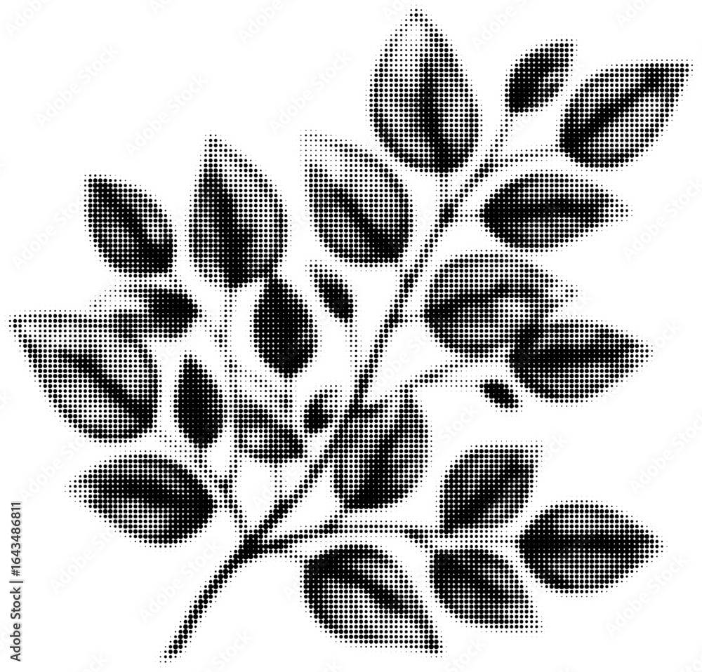 Aufkleber black halftone leaf pattern creating abstract nature concept